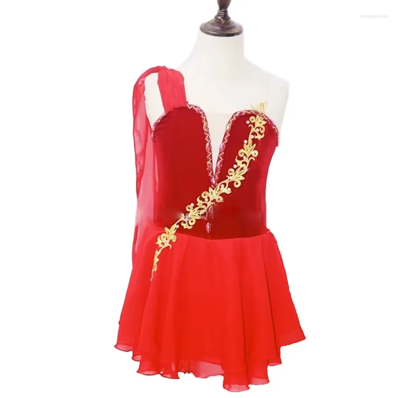 Stage Wear Children's Chiffon Modern Ballet Dress For Girls Red Ballerina Tutu Cupid Performance Dance Costume Women Adult Princess