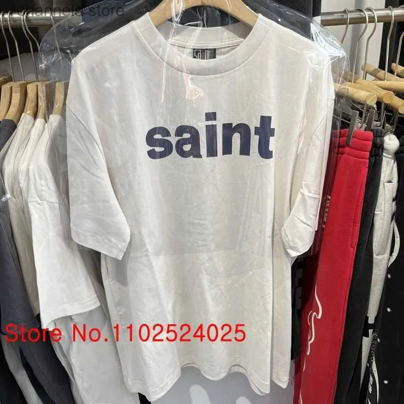 T-shirts voor heren Saint Michael T-shirt met letter gedrukt retro gemaakt korte mouwen Amerikaanse high street losse casual heren katoenen T-shirt T240202