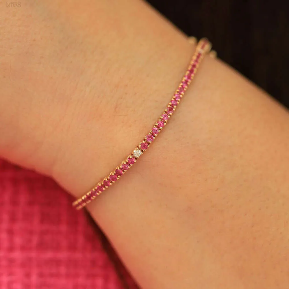 Bracelet de Tennis en Moissanite rose vif, bijoux fins, rond, 2,35 ctw, 2mm, chaîne de tennis pour femmes, cadeaux de fête