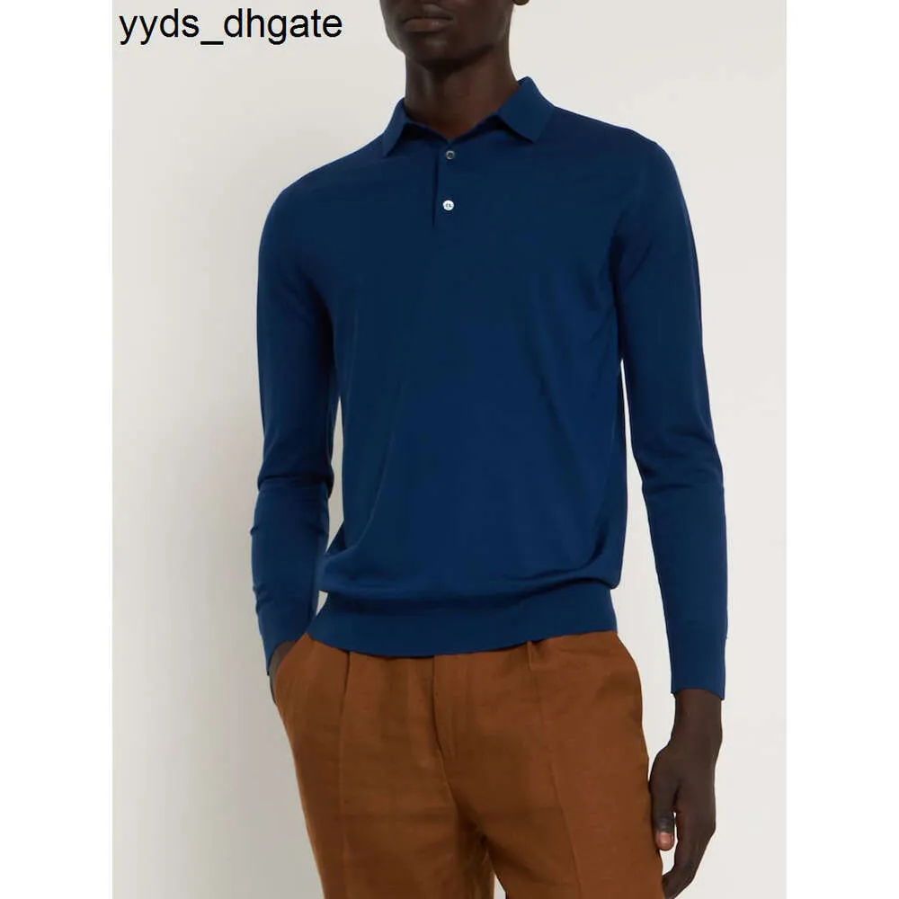 Polo da uomo firmate Loro Piano Polo in lana a maniche lunghe Blu navy Moda invernale Top DICK