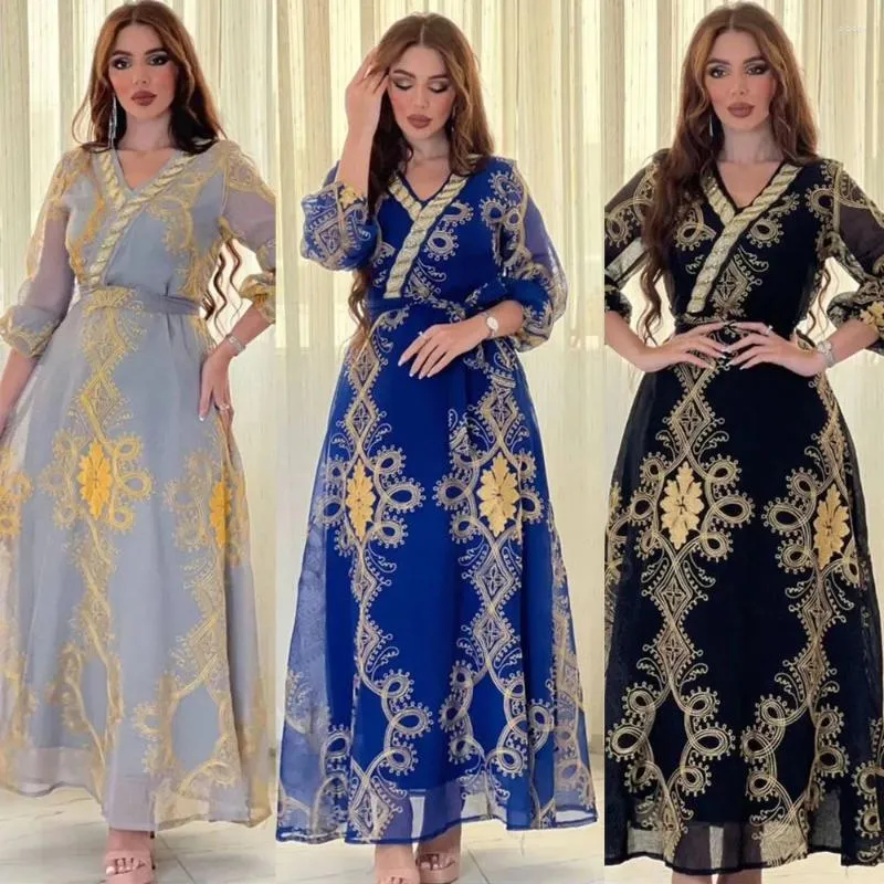 Ethnic Clothing Elegant 2024 Autumn Mesh Embroidery Maxi Party Dress For Women Dubai Evening Gown Muslim Abaya Kaftan Morocco Caftan