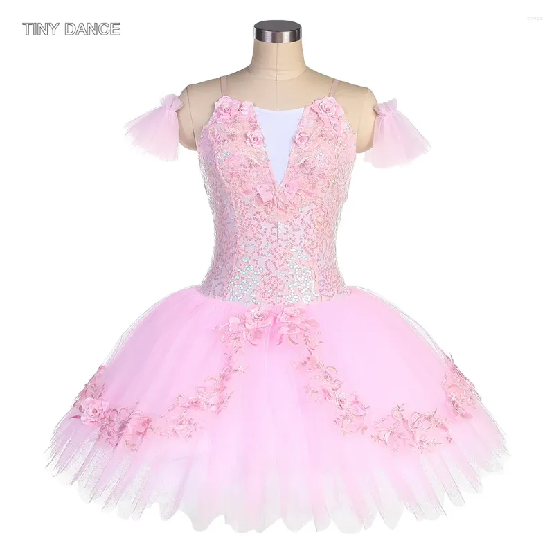 Stage Wear Sparkling Rose Paillettes Dentelle Bell Forme Ballet Tutu Jupe Pour Filles Femmes Romantique Tutus Ballerine Costume De Danse 2 Couleurs