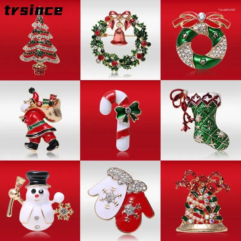 Broches de dessin animé, décoration de vacances, cadeau de noël pour enfants, broche d'arbre du père noël, chaussettes d'élan, béquilles, broches en alliage strass, Corsage