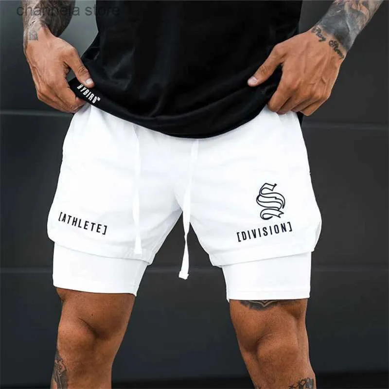 Calções masculinos novo 2 em 1 esporte correndo malha respirável shorts masculino duplo-deck jogging secagem rápida calções de ginásio fitness treino calções masculinos t240202