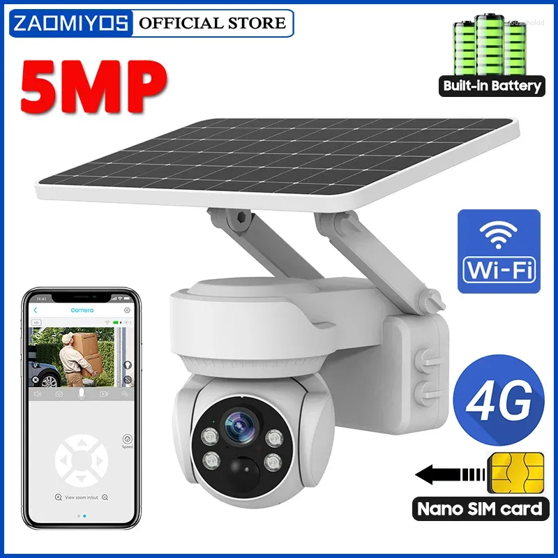 Sim Solar Outdoor Surveillance Camera WiFi 5MP 2K Security Waterproof PTZ Wireless CCTV IP Cam Motion Detection Phone Alarm
