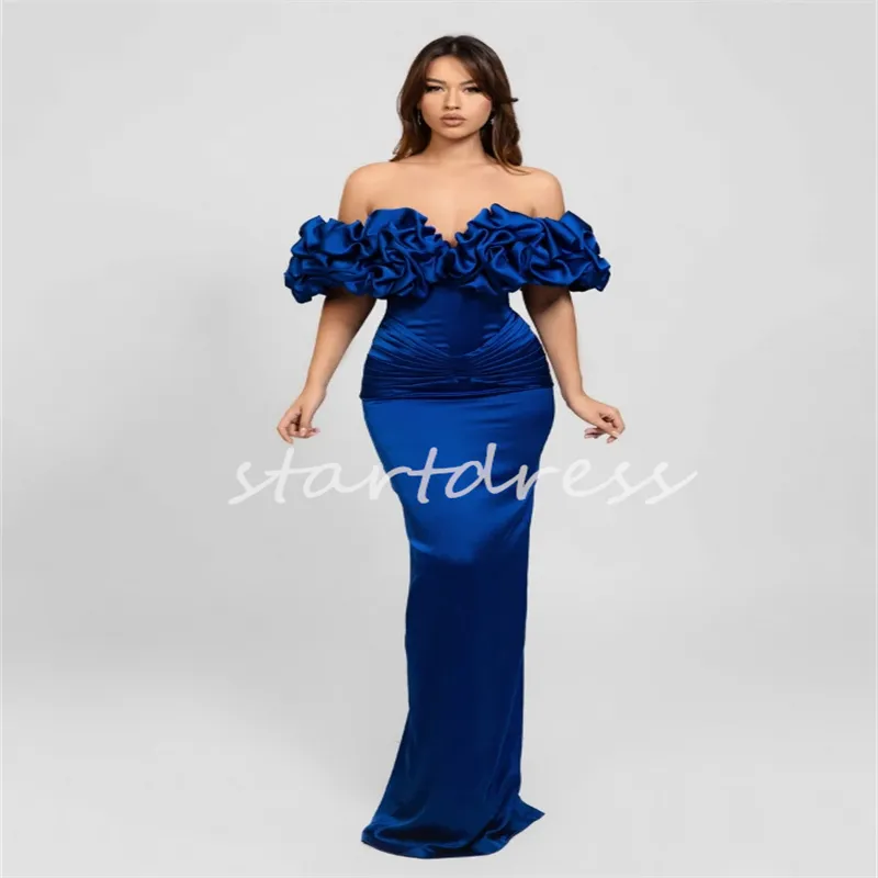 Vintage Royal Blue Mermaid Sukienki na bal maturalny 2024 Palek na ramionach satynowa długość podłogi wieczór sukienka seksowna formalna okazja specjalna przyjęcie urodzinowe vestios de fiesta