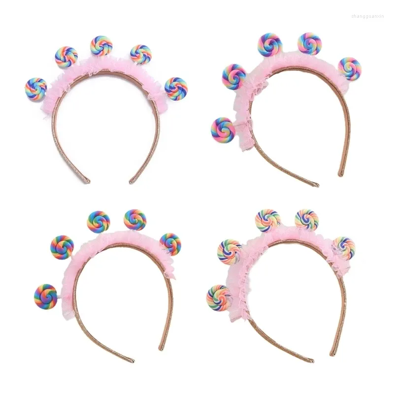 Hair Clips Children Day Kids Headband Pleated Lace Lollipop Hoop For Adult Teen