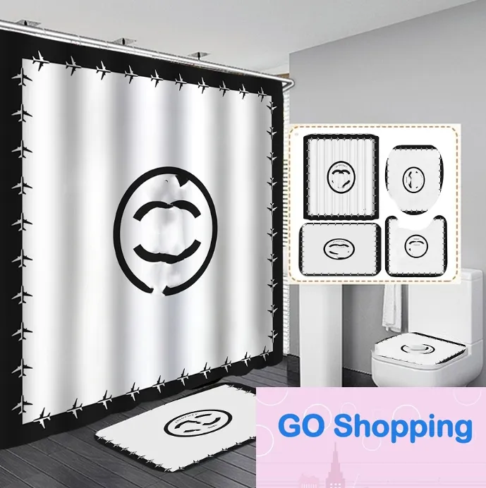 Trendy Home Decor Shower Curtains Soft Anti Slip Carpet Bath Curtain Full Letter Printed Toilet Seat Covers