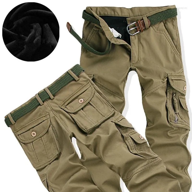 Pantaloni da uomo Uomo Inverno Caldo Pile Spessa Chino Cargo Molte Tasche Baggy Jogger Lavoro Tuta Militare Pantaloni Lunghi da Esterno Maschili