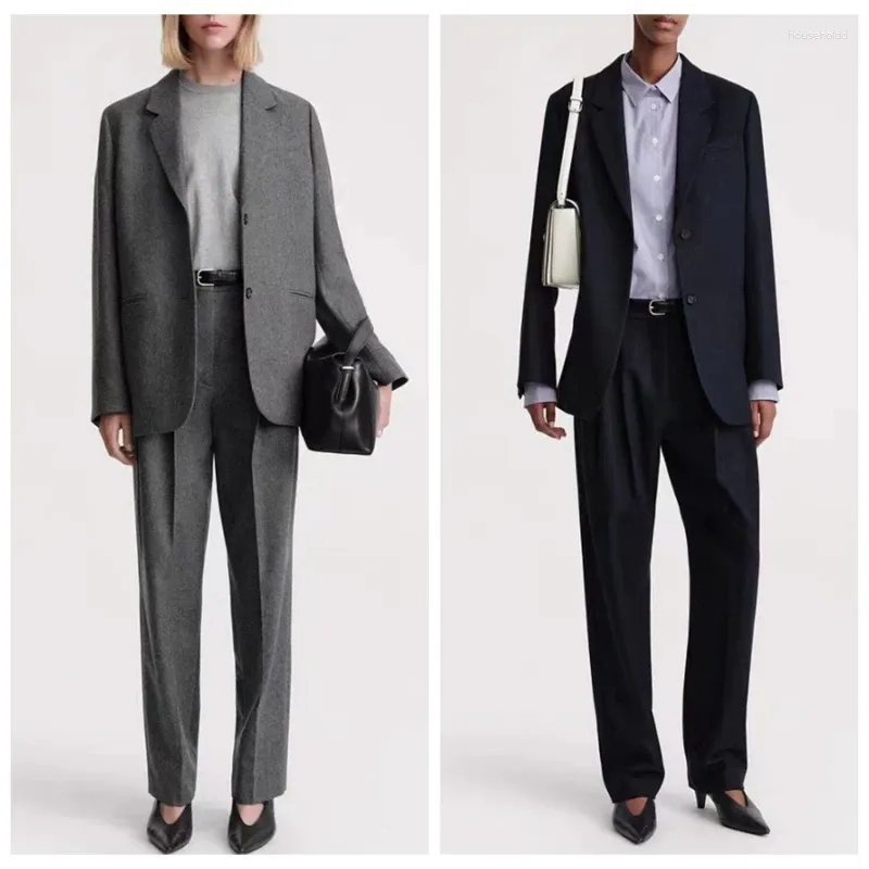 Costumes pour femmes, veste blazer texturée en laine mélangée, pantalon droit mi-taille, collection automne et hiver 2024