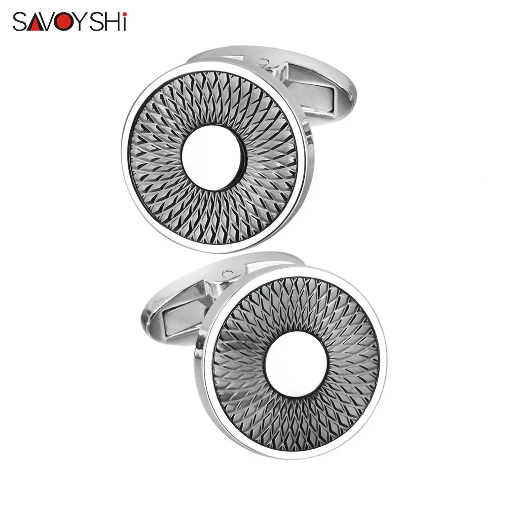 Savoyshi Classic Round Metal Cufflinks för Mens French Shirt High Polishing Black Cuff Links Business Gift Free Custom Engraved 240124