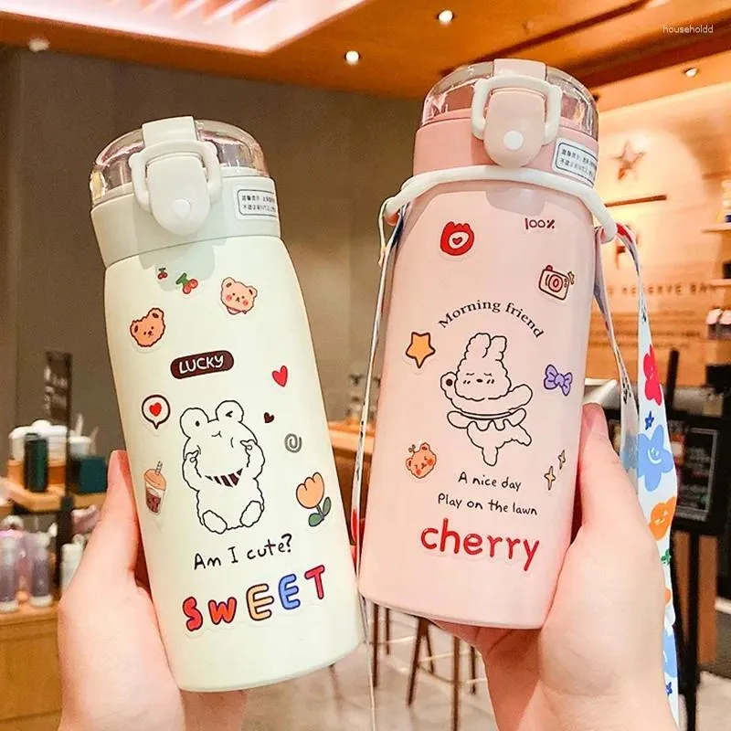 Water Bottles Portable Kids Thermos Mug With Straw Stainless Steel Cartoon Vacuum Flasks Children Cute Thermal Bottle Tumbler Thermocup