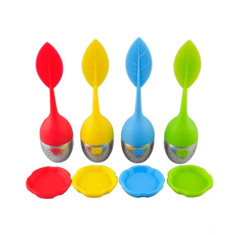 Tea Infuser Stainless Steel Strainers Creative Design Leaf Shape Filter Silicone Infuser with Food Grade make Tea Bag Filter with Trays