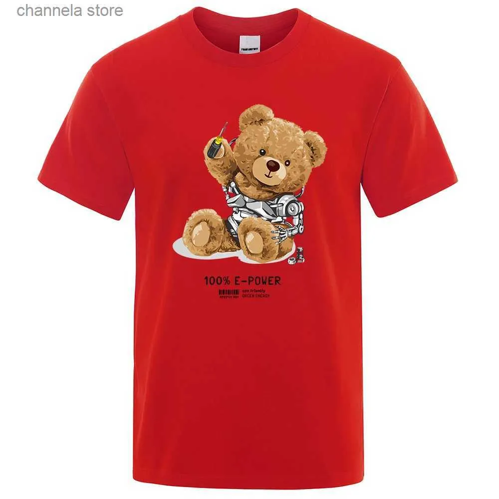 Herr t-shirts sittande maskin bear tecknad utskrifter avslappnad t shirt män sommar bomulls grundläggande topp tee skjortor korta ärm t-shirts för män t240202