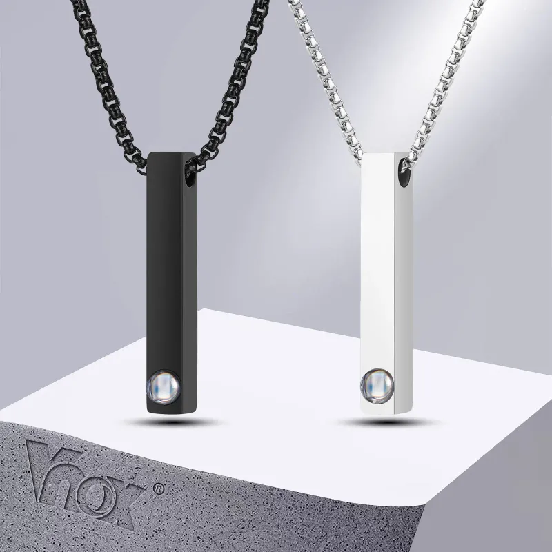 Pendant Necklaces Vnox Projection Necklace With 100 Languages I Love You Trendy Stainless Steel 3D Bar Geometric Promise Gift Jewelry