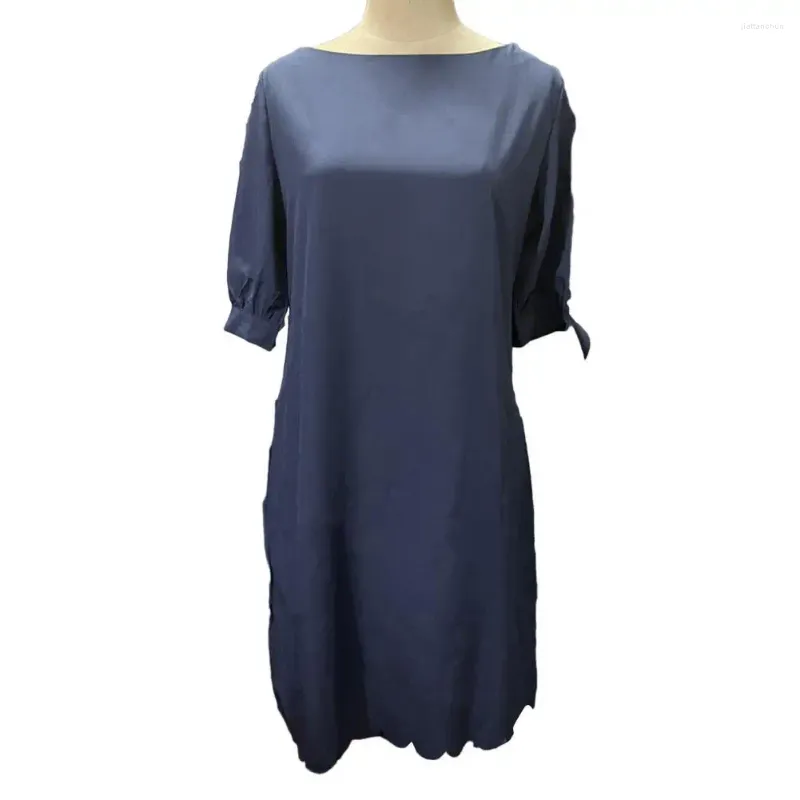 Vestidos casuais macio vestido confortável respirável mulheres joelho comprimento midi com oco para fora mangas de três quartos para senhora mulheres