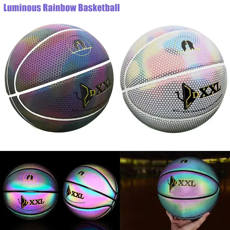 PU Basketball Reflective Ball Glow Basketball Herrkvinnor Training Ball Outdoor Indoor Ball Glowing Luminous Basketbol Gift 240127