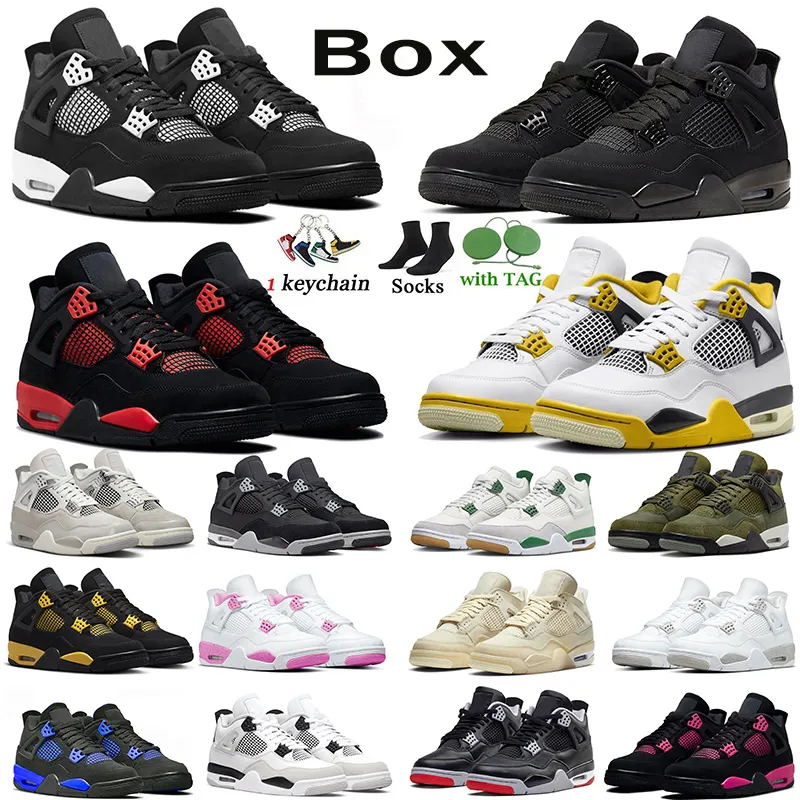 Z Box Jumpman 4 buty do koszykówki Black Cat Red Thunder 4s Pine Zielona biała Oreo Olive Midnight Navy Women Mens Outdoor Sports Treakers Treakers