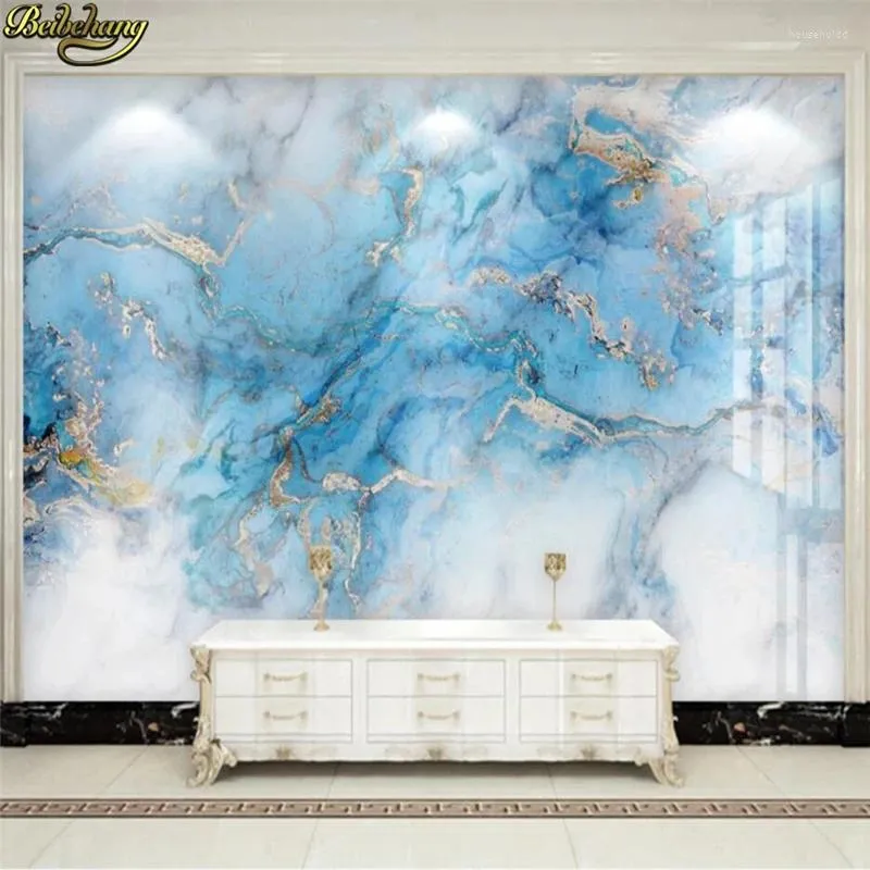 Fonds d'écran Beibehang 3D Fond d'écran mural moderne haut de gamme lumière luxe bleu infiltration encre or marbre carrelage TV fond papier peint