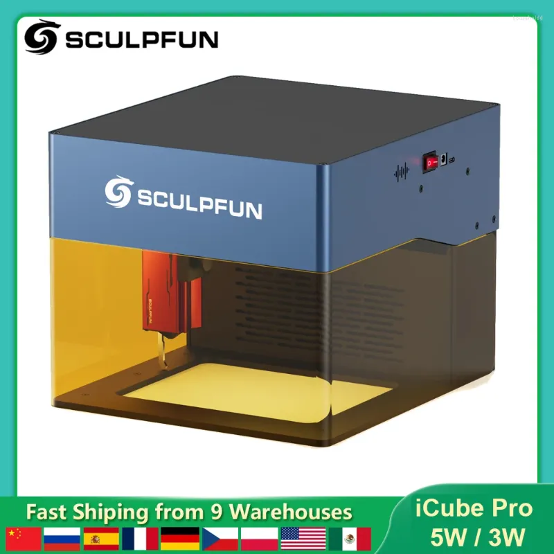 Skrivare Sculpfun ICUBE PRO 5W/ 3W Lasergravermaskin med rökfiltertemperatur 130x130mm Area Support BT Type-C för gravering av trä