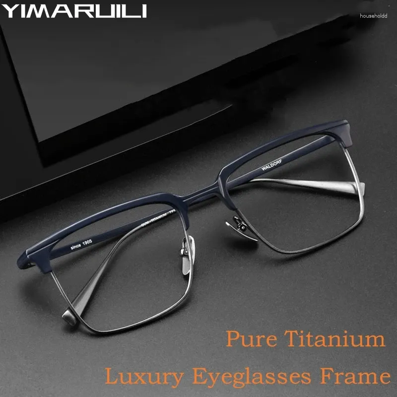 Zonnebrilmonturen YIMARUILI High End Fashion Retro Vierkant Zakelijk Puur Titanium Brillen Optisch Recept Luxe Brillen Frame Heren