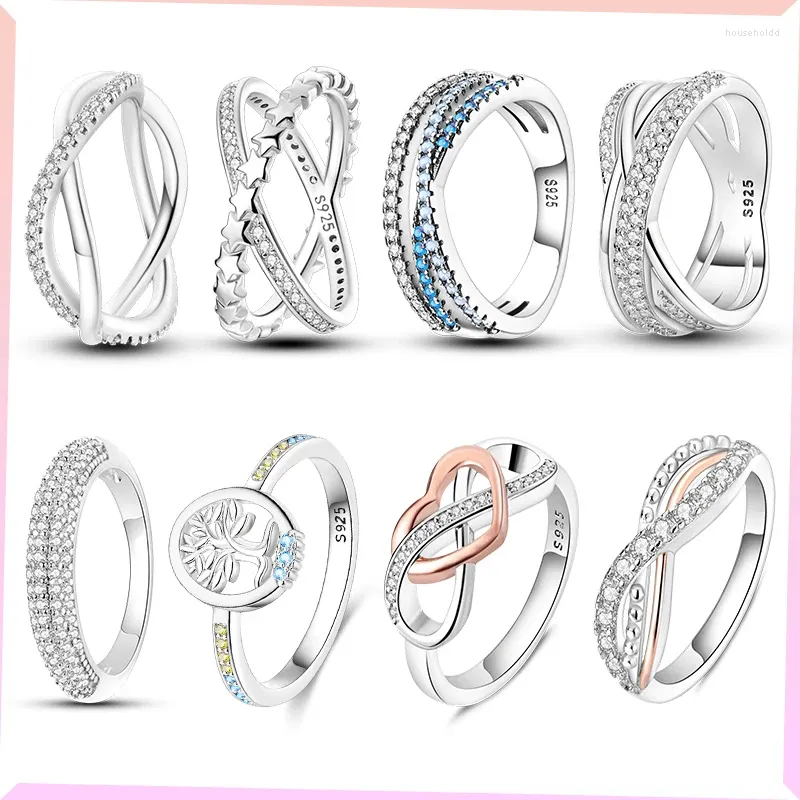 Cluster Ringen 2024 Dames 925 Sterling Zilveren Ring Kruis Liefde Stapel Zirkonia Voor Bruiloft Verloving Verjaardag Sieraden Geschenk