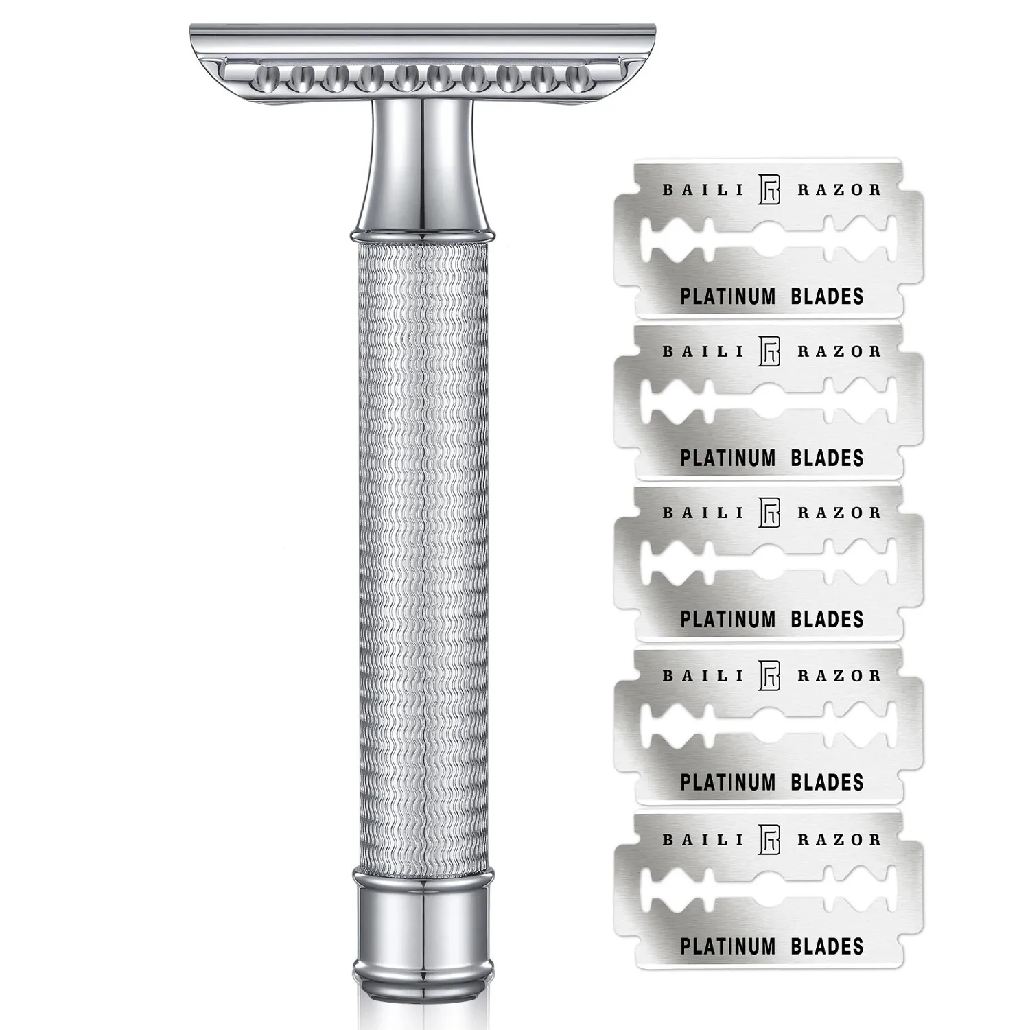 BAILI Double Edge Safety Razor Manual Stainless Metal Reuseable Wet Shave for Men Women with 5 Platinum Blades Legend BRB3D240129