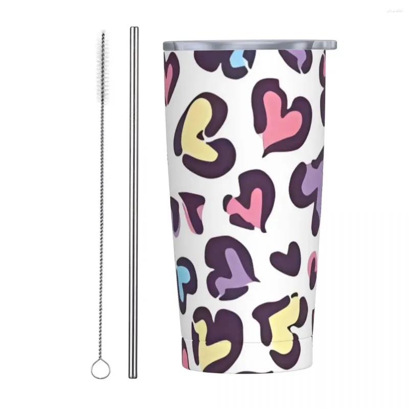 Tumblers de aço inoxidável tumbler colorido coração canecas copo com canudos amor viagens bebidas garrafa de água isolada 20oz caneca térmica