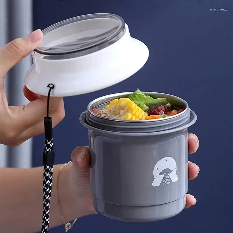 Bouteilles d'eau Réchauffeur Tasse À Soupe Pratique Portable En Acier Inoxydable Avec Cuillère Isolée Pour Enfants Boîte De Rangement 450ml Vide Thermique Extérieur Mini