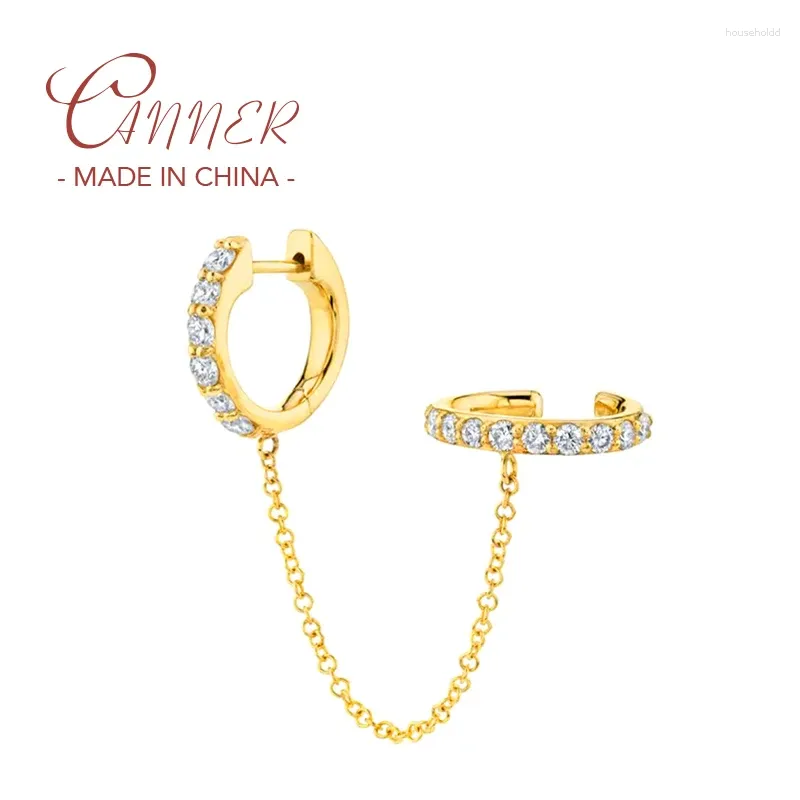 أقراط مسمار Canner 1PC سلسلة حلق 925 الجنيه الفضي الفضة مكعب Zirconia الأذن المزدوجة للنساء Pendientes Plata Fine Jewelry