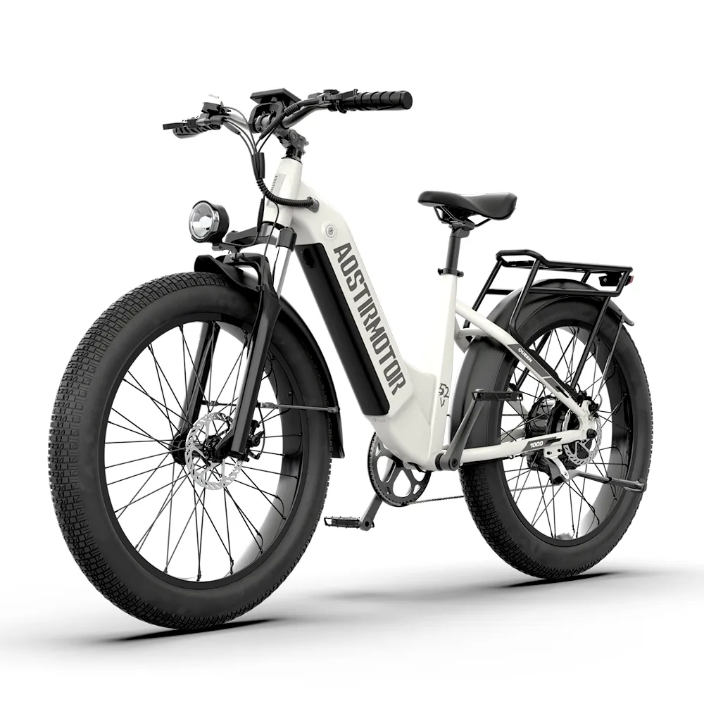 미국 스톡 Aostirmotor Queen Electric Bike 52V 1000W Mountain Ebike 52V 15Ah 배터리 26 인치 4.0 지방 타이어 컬러 -U-LCD 디스플레이 유압 브레이크 이중 어깨 빅 포크