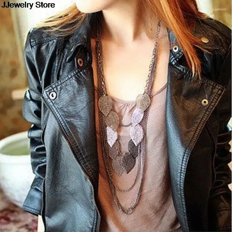 Chains Multi-Layer Leaves Necklace Bohemian Vintage Long Sweater Pendant Chain Fashion Jewelry Stray Neckace For Women