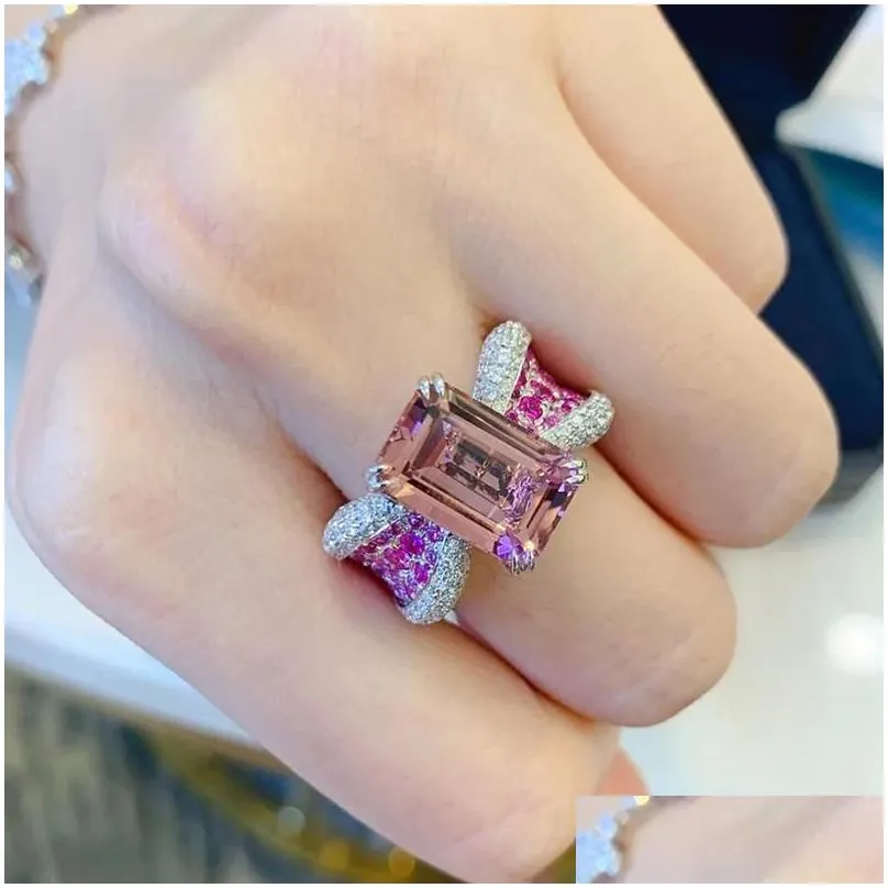 Wedding Rings Uilz Design Fashion Jewelry High-Grade Copper Inlaid Zircon Pink Butterfly Open Ring Luxury Cocktail Party For Drop Del Dhugq