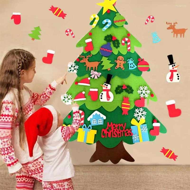 Décorations de Noël DIY Arbre en feutre Joyeux pour la maison 2024 Ornements de Noël Navidad Cadeau de Noël Bonne année