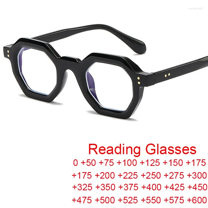 Солнцезащитные очки, модные маленькие квадратные очки для чтения для женщин, 2024, анти-синий свет, панк-заклепки, многоугольные очки, мужские очки для пресбиопии