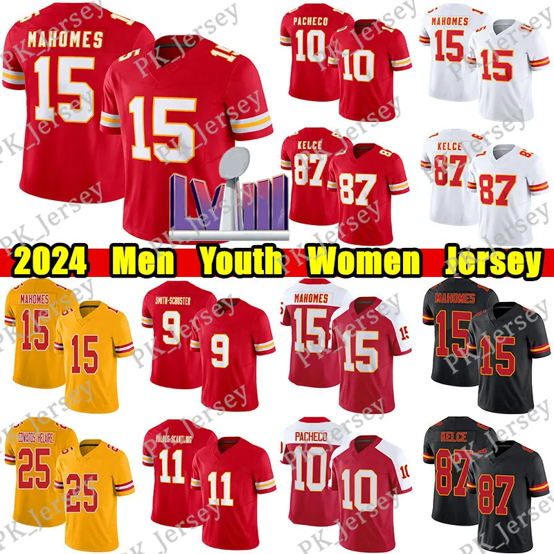 #15 Patrick Mahomes Football Jersey #87 Travis Kelce Chris Jones Clyde Edwards-Helaire Nick Bolton Marquez Valdes-Scantling Trent McDuffie Travis Kelce Jersys