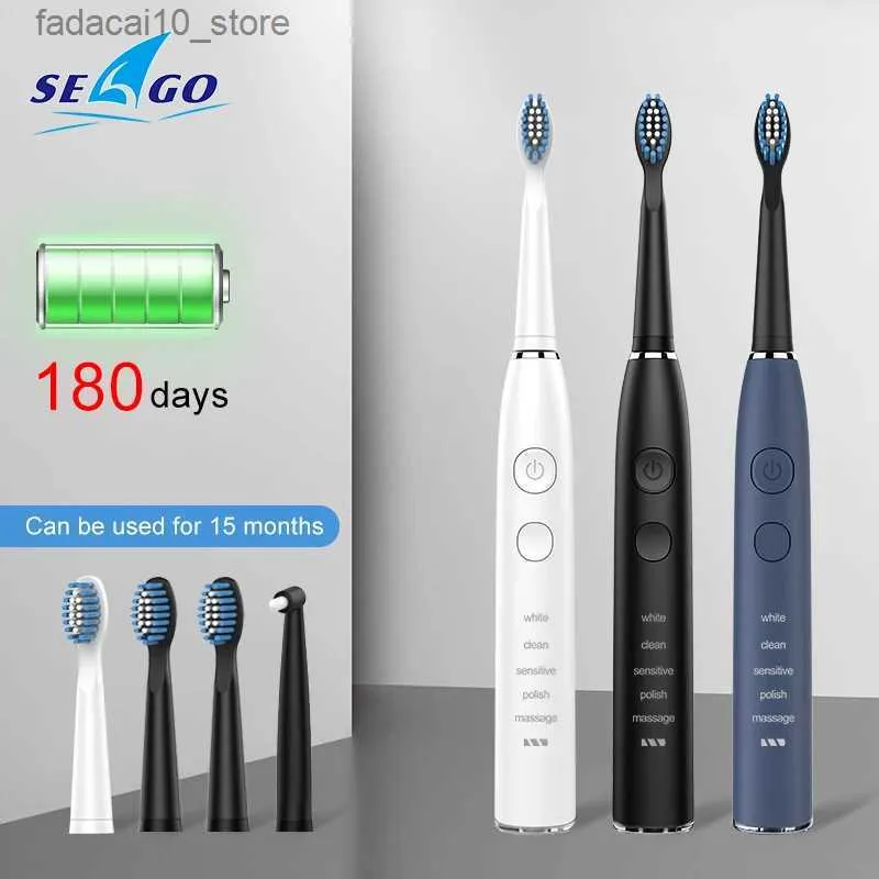 Electric SeaGo sonic brosse à dents SG575 charge USB rechargeable adulte étanche à dents électroniques brosses de dents têtes de remplacement Q240202