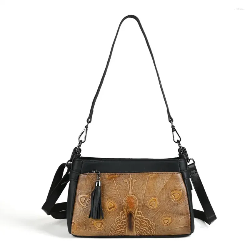 Sacos de noite mulheres de couro real pavão bolsa bolsa moda menina alça saco grande capacidade crossbody feminino portátil na moda festa tote