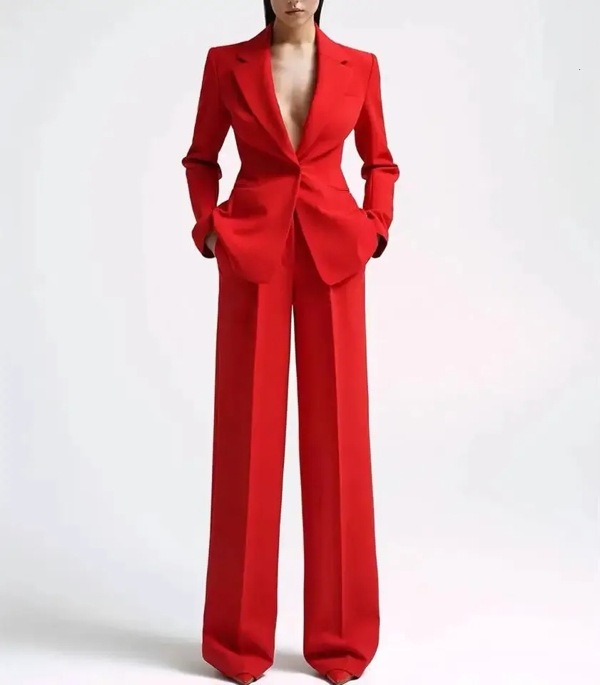 Red Suit Women Suits Sets Elegant Women's Pants and Blouse Set Groups of Pant Combipants Plus Size Two Piece y240122