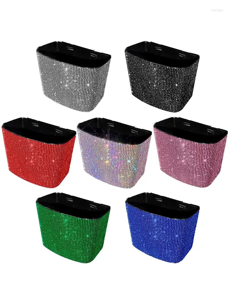 Car Organizer Hanging Glitter Trash Can Vehicle Bling ABS Rhinestone Garbage Dust Case Storage Box Bin Auto Interior Accessories