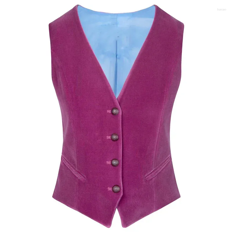 Gilets pour hommes Gilet sur mesure pour femmes Élégant OL Gilet Fuchsia Velours Col V Simple Boutonnage 4 Boutons Formel Business Esthétique