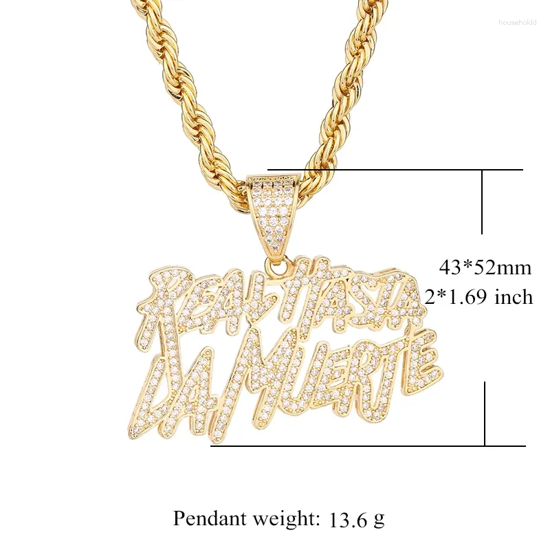 Pendant Necklaces Fashion Hip Hop 14k Gold Plated Real Hasta La Muerte Cubic Zirconia Copper Pendants And To Death