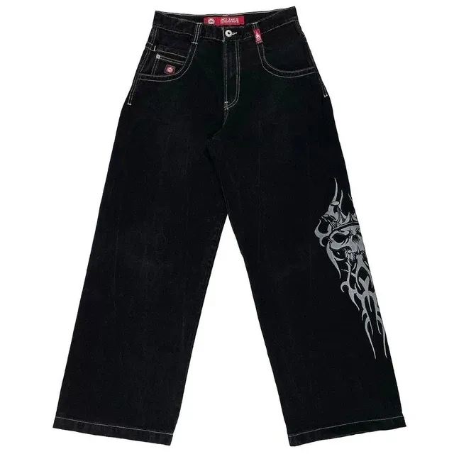 Jeans da uomo JNCO Y2K Hip Hop Grafica retrò ricamato Pantaloni larghi neri Uomo Donna Pantaloni larghi a vita alta gotici Harajuku 232