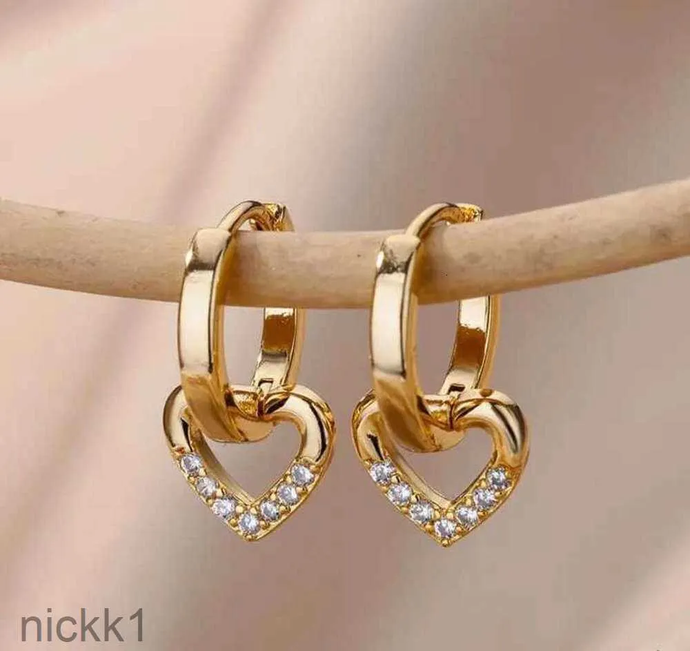 Boucles d'oreilles en forme de cœur en Zircon pour femmes, en acier inoxydable et doré, tendance, nouveaux bijoux de luxe, Aretes R231108 5UUY, 2024