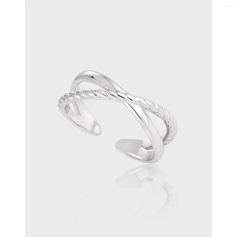 Cluster Rings Sexually Minimalist Geometric Cross X-shaped Rope Texture Stitching Design Sense S925 Sterling Silver Ring For Women