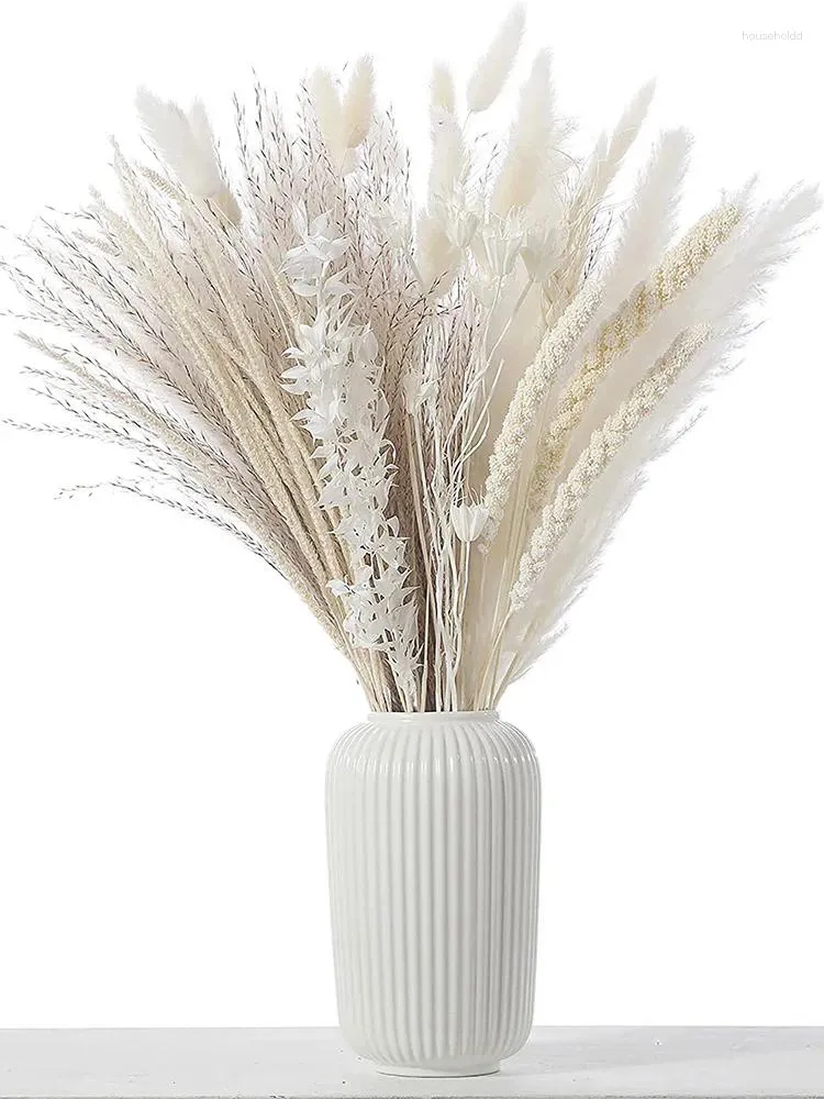 Flores decorativas 85 pçs branco seco reed buquê seco pampas ramos arranjo decoração de casamento coelho cauda grama dekoration decoração para casa