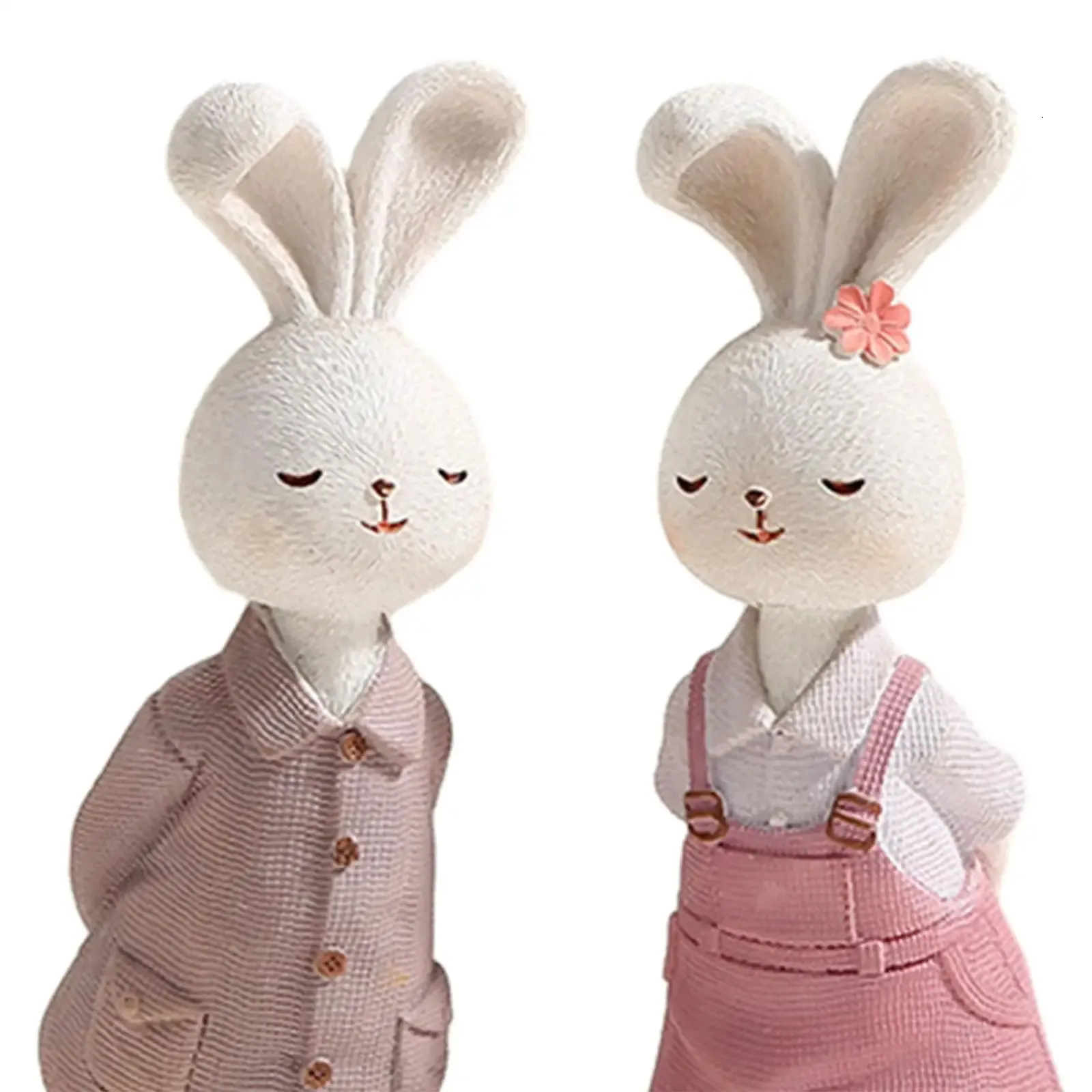 2x Easter Couple Bunny Figurines Easter Decoration Cartoon Cute Creative Ornament for Office Table Porch Cabinet Balcony