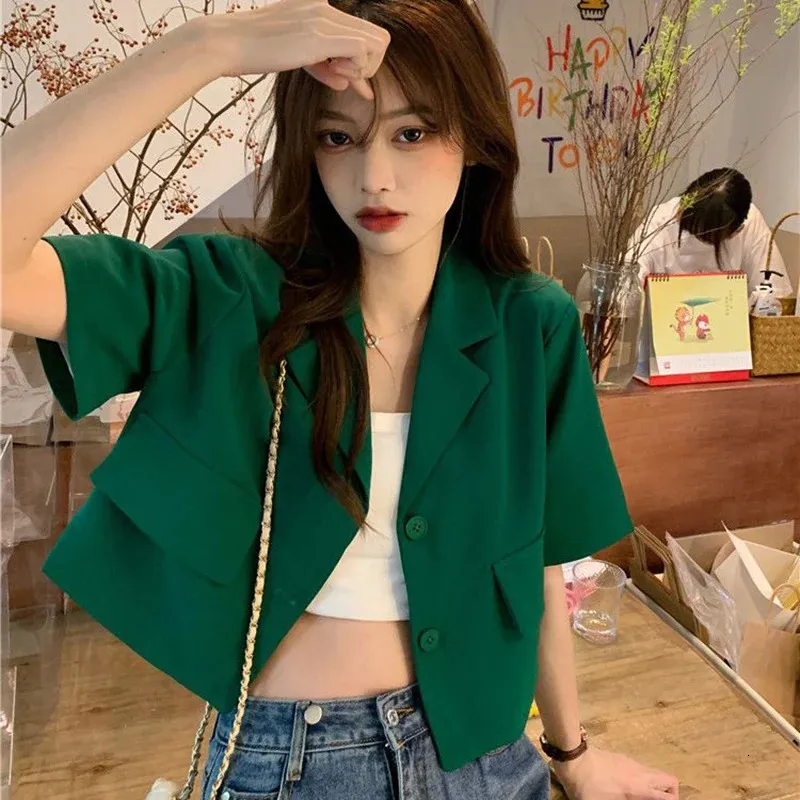 ジャケット・アウター herlipto Paris Short Sleeve Blazer Korean Style Cropped Blazer - Womens Summer Short Sleeve Jacket