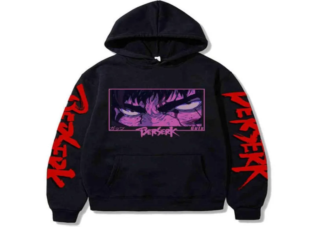 Japan Anime Berserk HARAJUKU GUTS EYES MANGA Bluza Gotycka zima pullover moda długa seve mężczyźni czarna bluza H2204087764