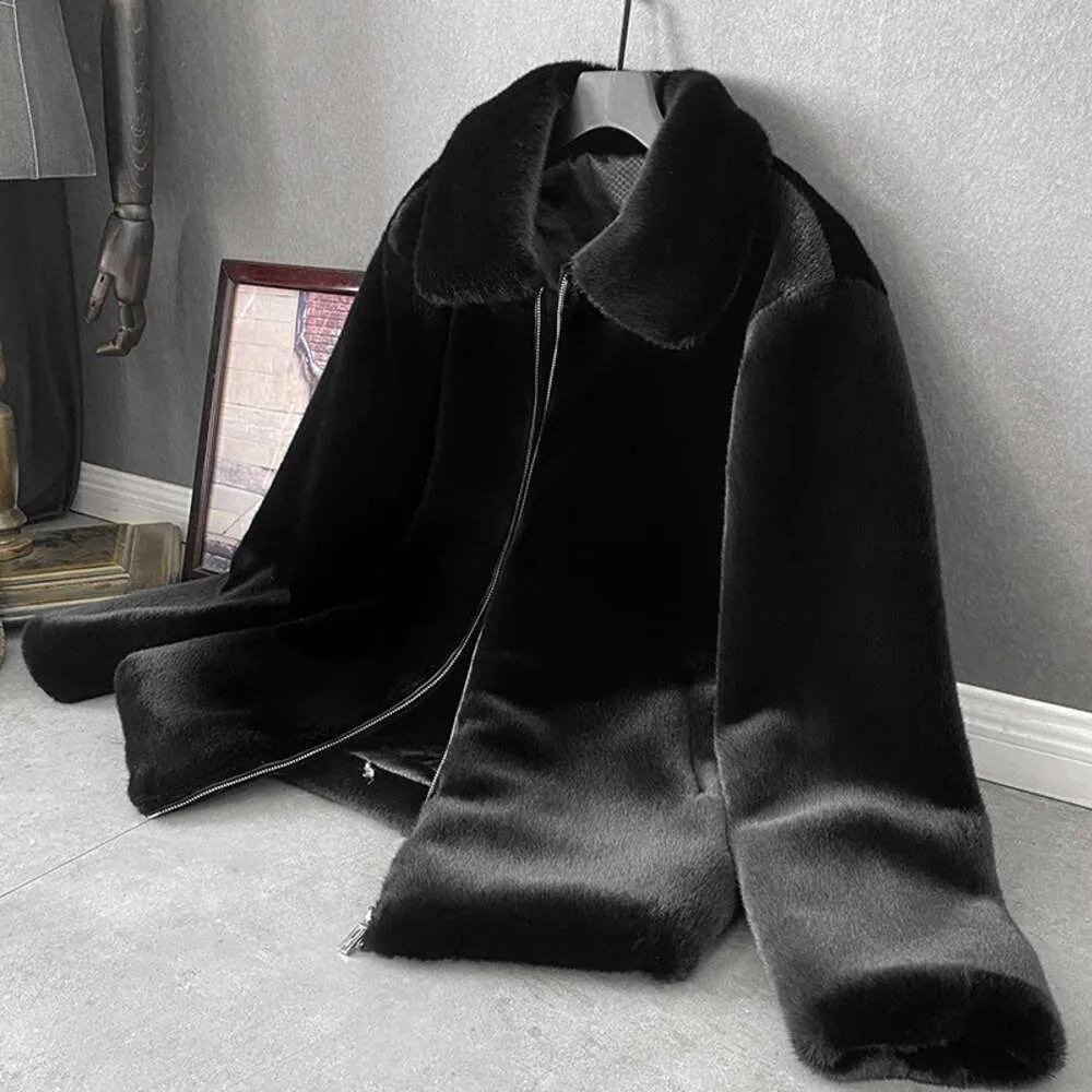 Mens Mink Coat Imitation päls huva mode svart live sändning med varor wm6d